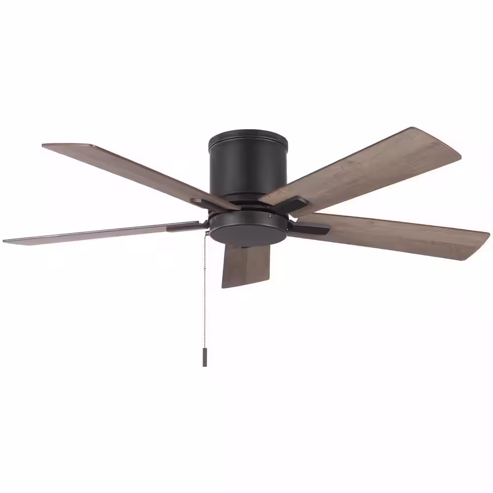 Hampton Bay Grantway 48 in. Indoor/Covered Outdoor Matte Black Hugger Ceiling Fan with Pull Chains Included