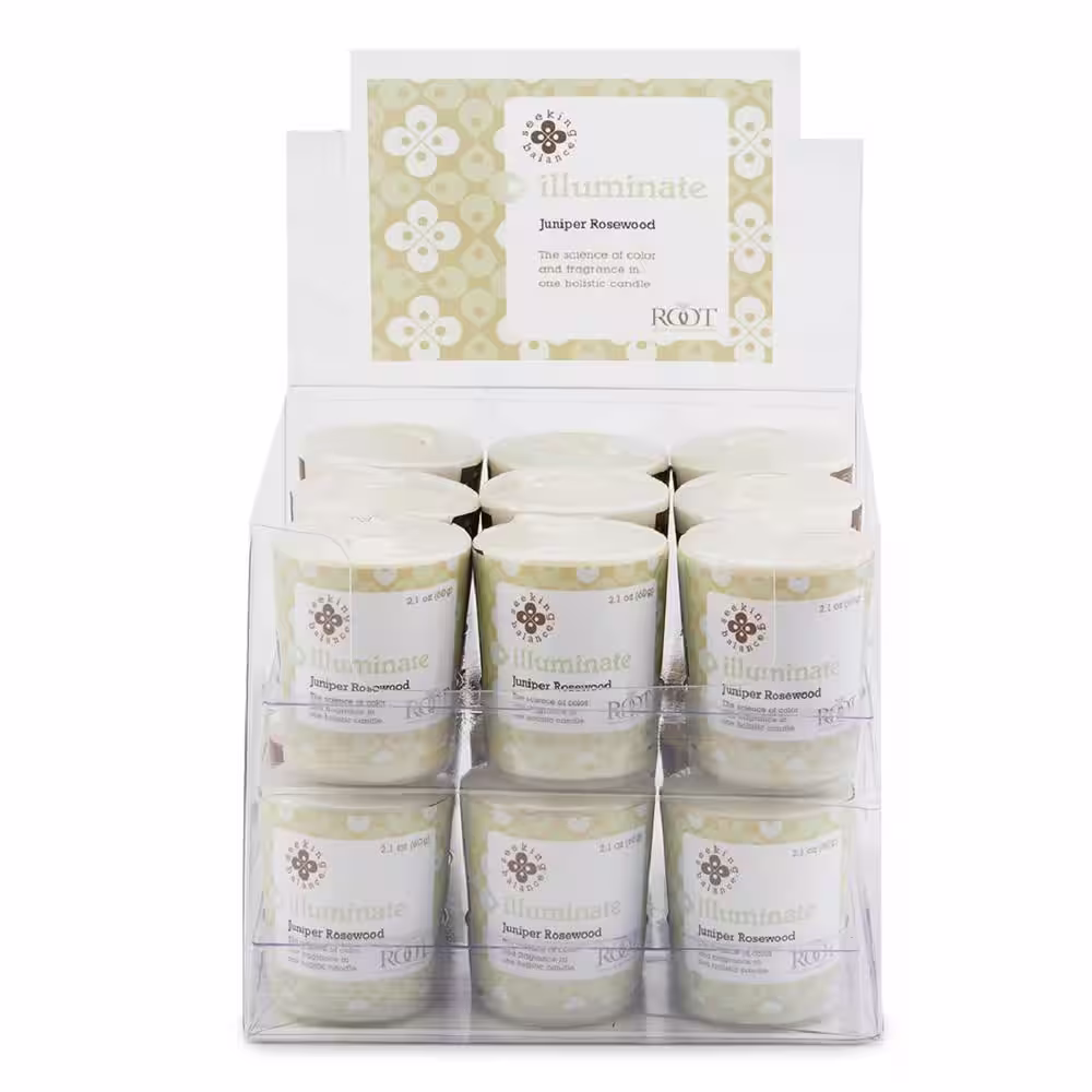ROOT CANDLES Seeking Balance Illuminate Juniper Rosewood Scented Spa Votive Candle (Set of 18)