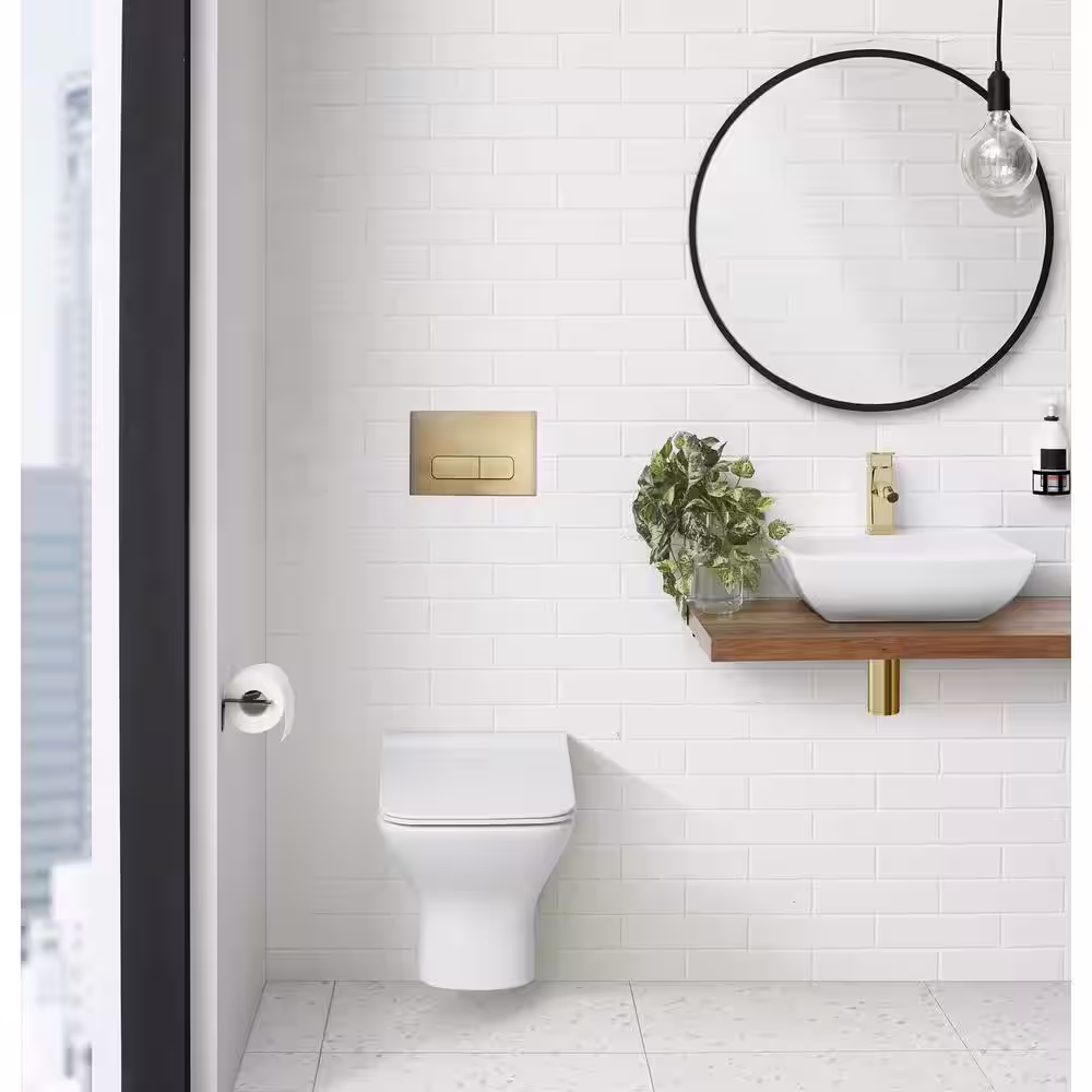 Swiss Madison Wall Mount Dual Flush Actuator Plate with Rectangle Push Buttons, Brushed Brass
