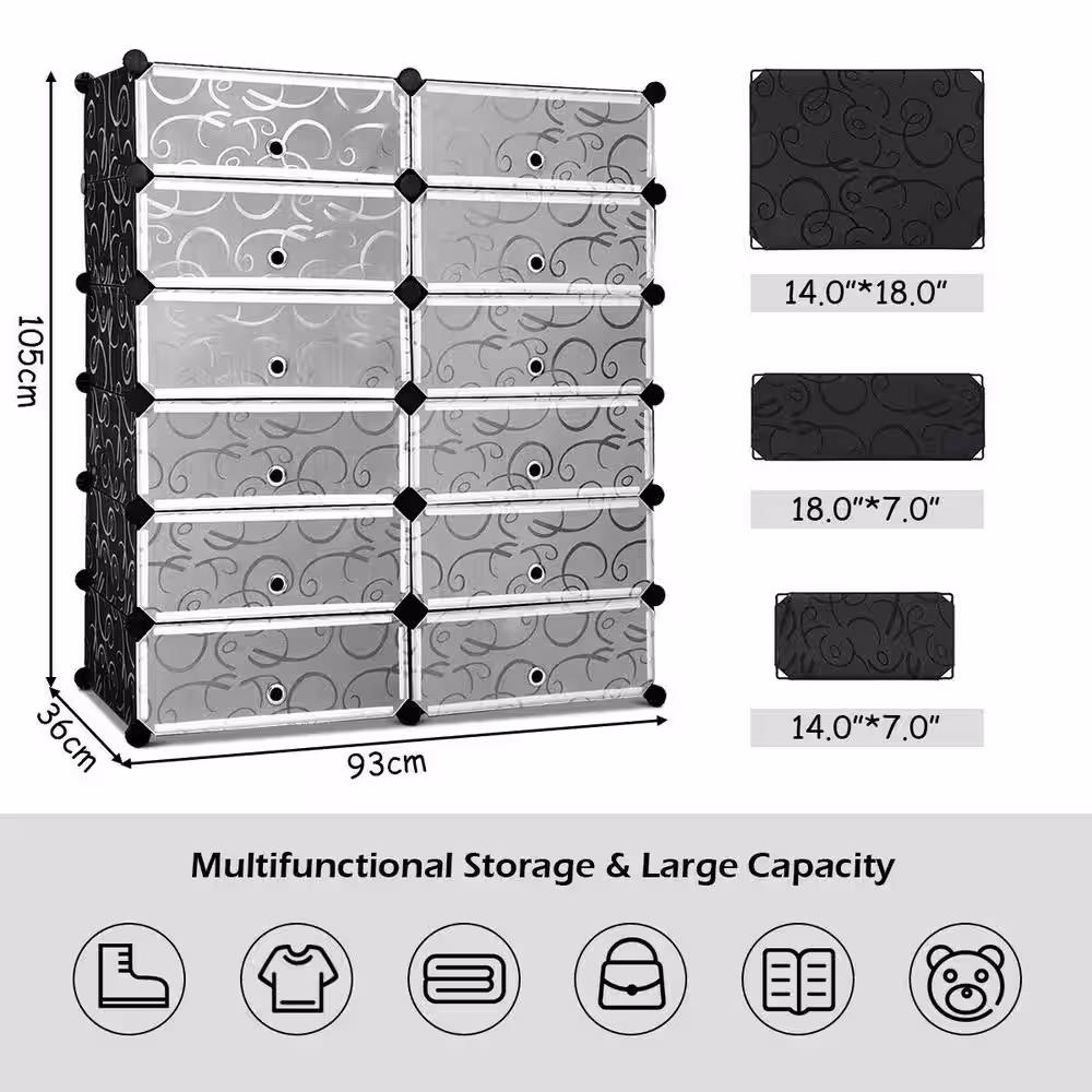 Costway 43 in. H x 37.5 in. W 1 Black Plastic Shoe Storage Cabinet