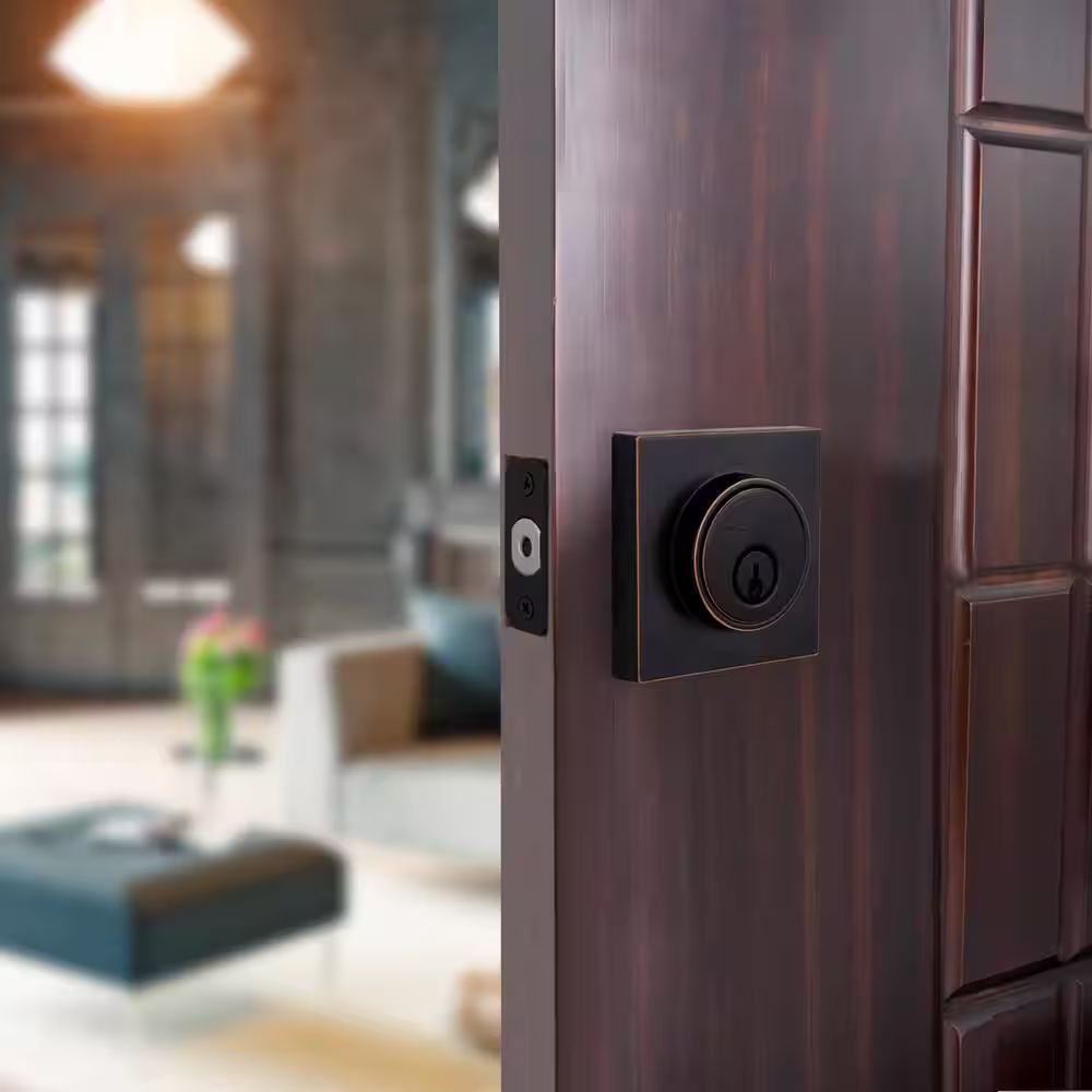 None Aged Bronze Contemporary Square Double Cylinder Deadbolt