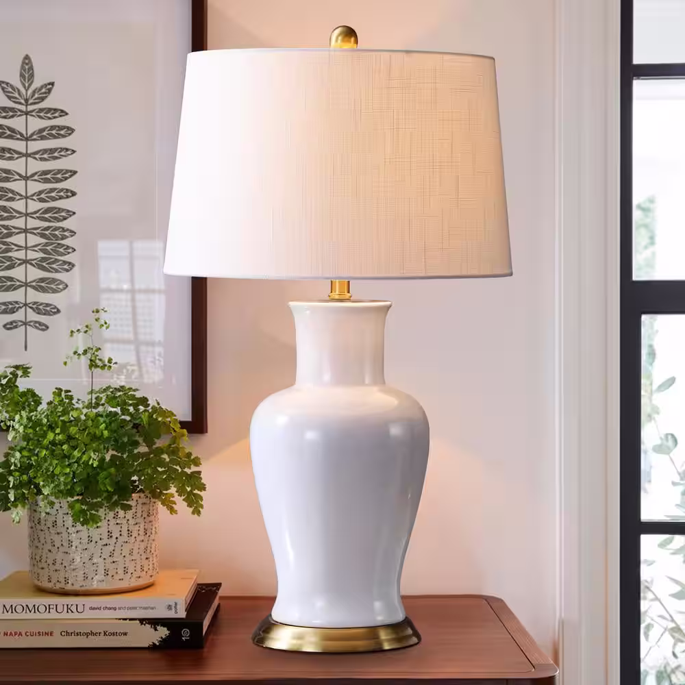 JONATHAN Y Julian 29 in. White/Gold Ceramic Table Lamp