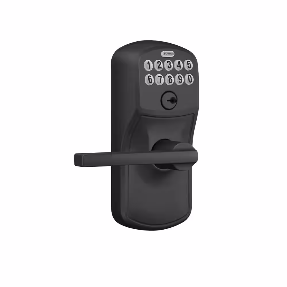 Schlage Plymouth Matte Black Electronic Keypad Door Lock with Latitude Handle and Flex Lock