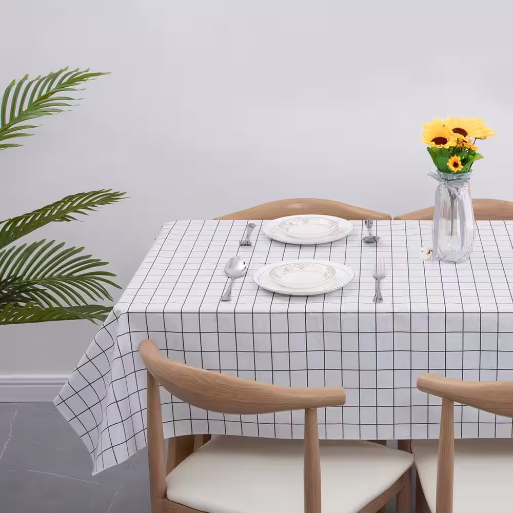 None Raystar 60 in. x 84 in. Black and White Plaid PEVA Tablecloth Vinyl Tablecloth Party