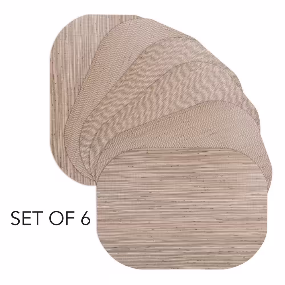 DASCO Easy Care Burlap/Oval 17 in. x 12 in. Camel Vinyl Placemats (Set of 6)