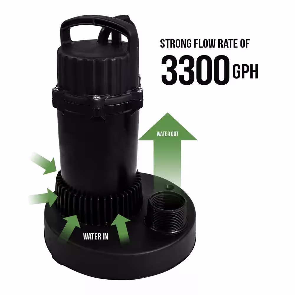 The Plumber's Choice Heavy Duty Submersible 1/3 hp. Sump Pump Kit with Float Switch, Check Valve, and Torque Wrench, Black, 4 Piece