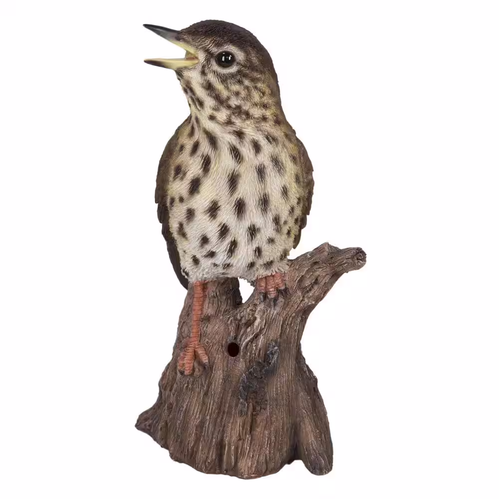 None Songbird Standing on Stump with Sound Motion Sensor - Garden Statue