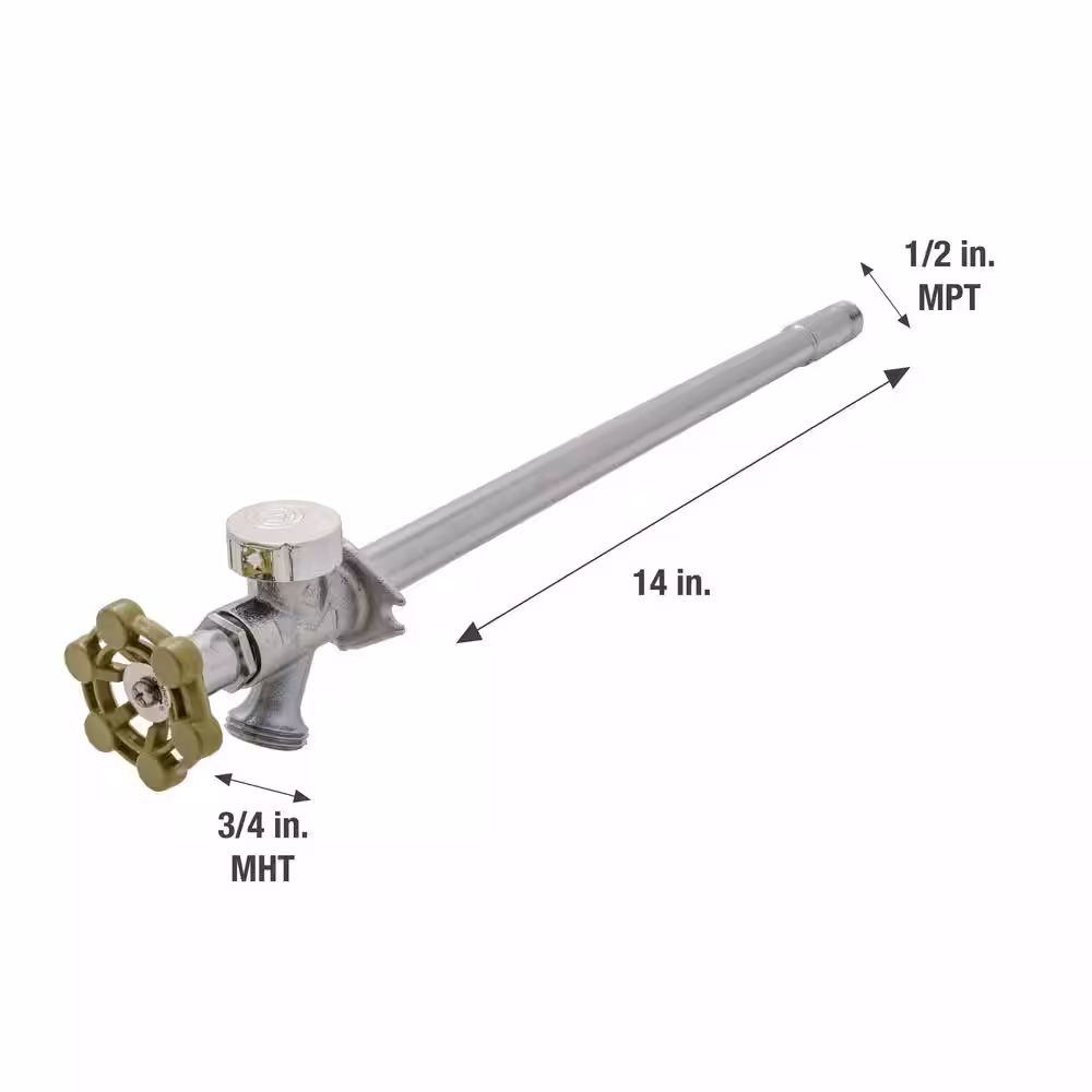Everbilt 1/2 in. x 14 in. Brass Anti-Siphon Frost Free Sillcock Valve with Multi-Turn Operation