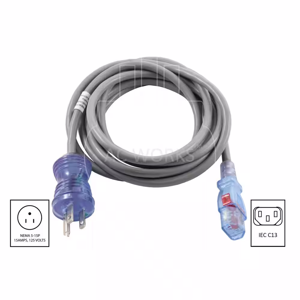 AC WORKS AC Connectors 10 ft. 18/3 10 Amp Medical Grade Power Cord with Locking IEC C13