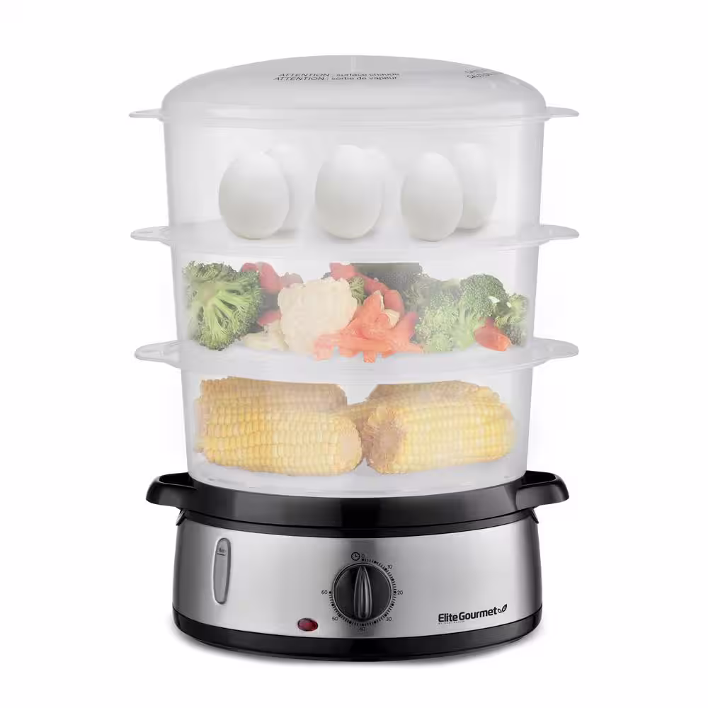 Elite Gourmet Gourmet 9 qt. 3-Tier Black Plastic Food Steamer