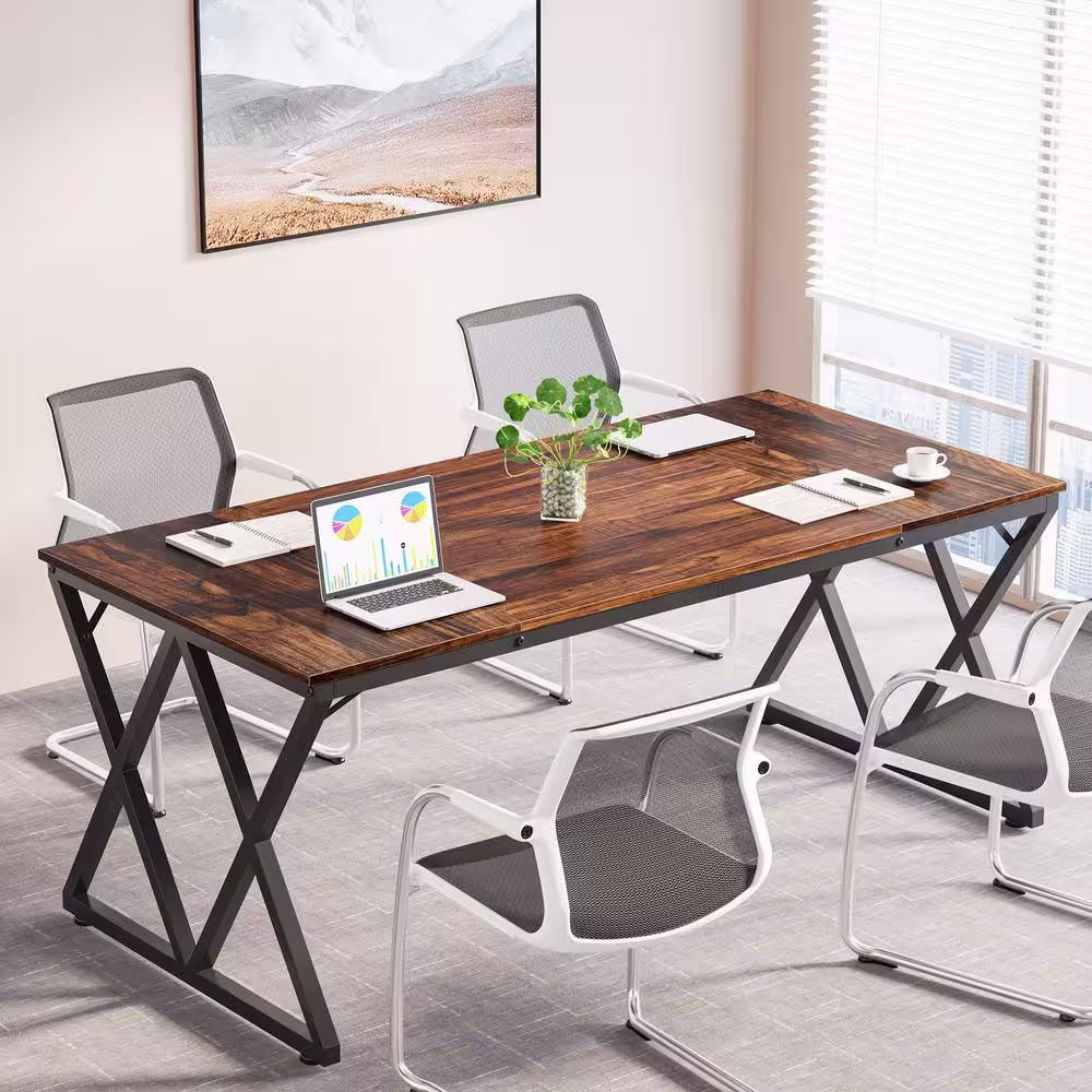 BYBLIGHT Capen 70.8 in. Retangular Brown Wood Conference Table 6FT, Modern Meeting Table for Office Conference Room Desk