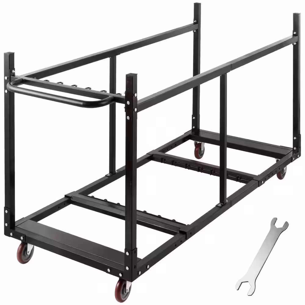 VEVOR Black Chair and Table Dolly Folding Table Cart Table Cart with Steel Folding Table Storage Rack Table Trolley