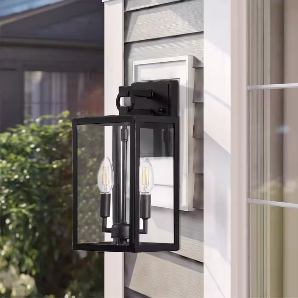 Cedar Hill 14 in. Black Metal Outdoor Wall Lantern Sconce Light