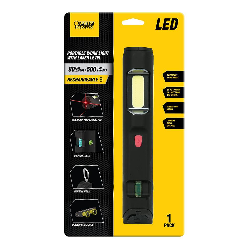 Feit Electric 500 Lumens Ultra-Bright COB Handheld Rechargeable with Red Cross-Line Laser and Magnetic Base LED Work Light (3-Pack)