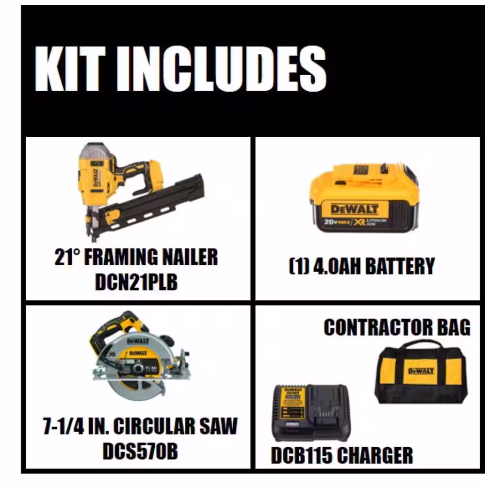 DEWALT 20V MAX XR Lithium-Ion 21-Degree Cordless Framing Nailer Kit and Brushless 7-1/4 in. Circular Saw (Tools Only)