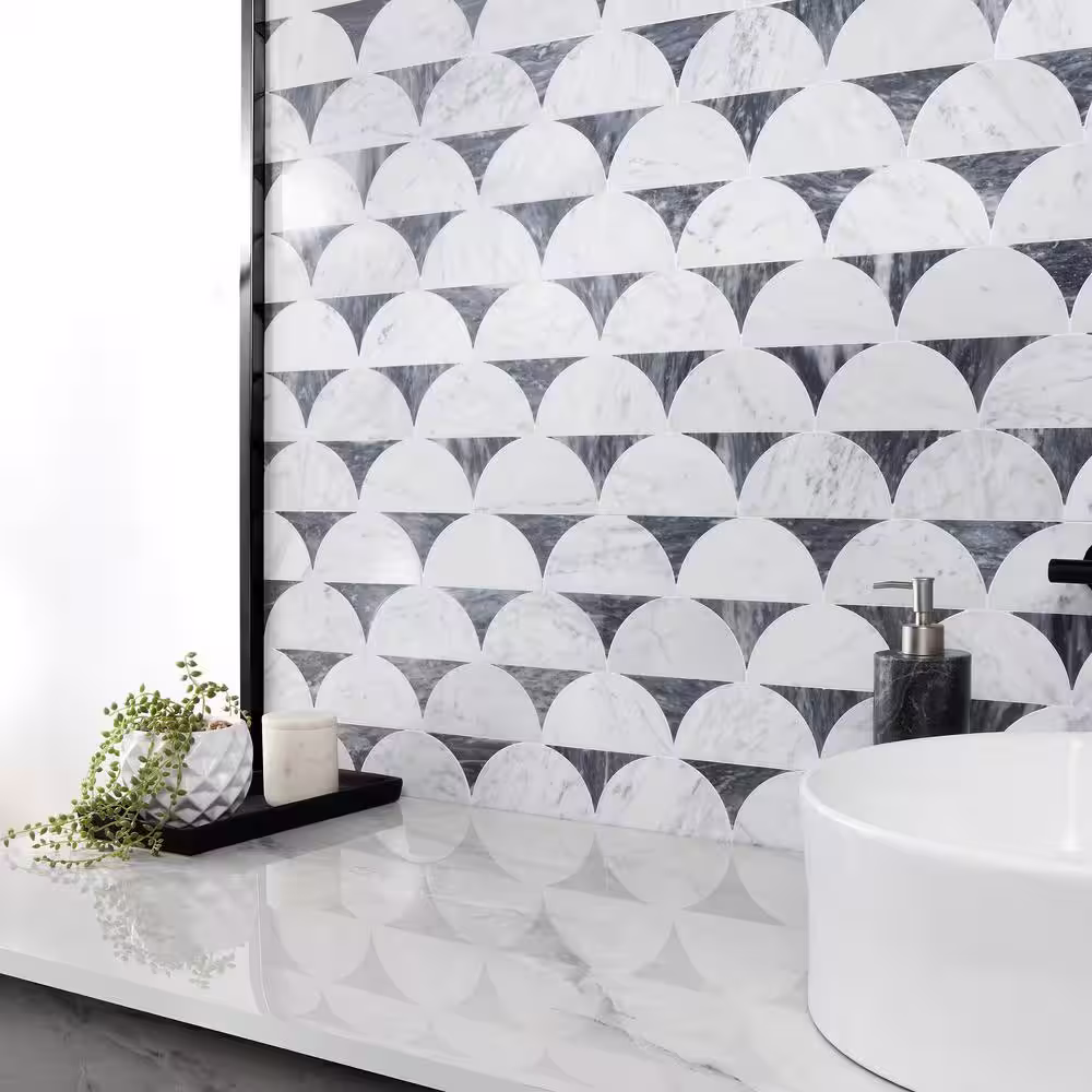 Ivy Hill Tile Halfmoon Gris 8.97 in. x 11.96 in. Polished Marble Floor and Wall Mosaic Tile (0.74 Sq. Ft./Each)