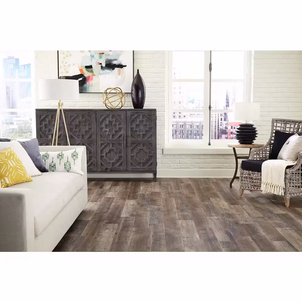 DuraDecor Weekend Warrior Blazed Barnwood 3 MIL x 6-in W x 36-in L Peel & Stick Water Resistant Luxury Vinyl Flooring (21 sf/case)