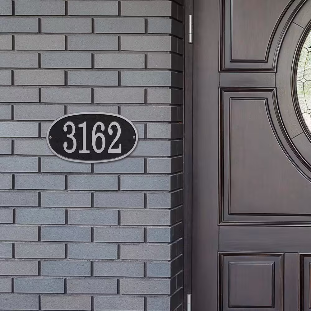 Whitehall Products Fast and Easy Oval House Number Plaque, Black/Silver