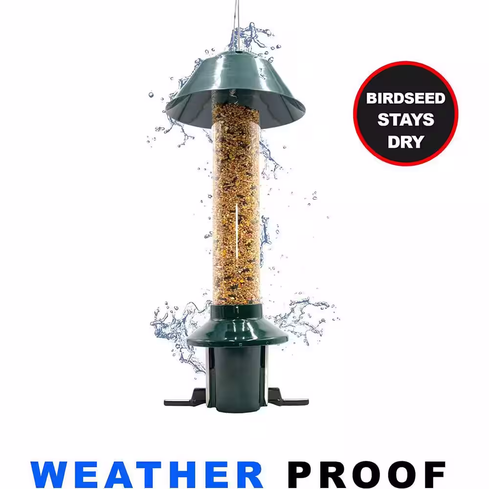 None 21 in. Tall Green Squirrel Resistant Wild Bird Feeder Mixed Seed - 3 lbs. Seed Capacity - (with Hanger)