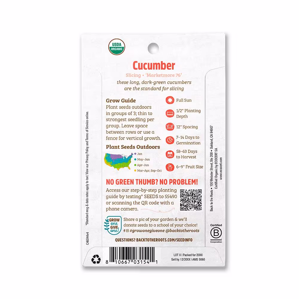 Back to the Roots Organic Marketmore 76 Cucumber Seed (1-Pack)