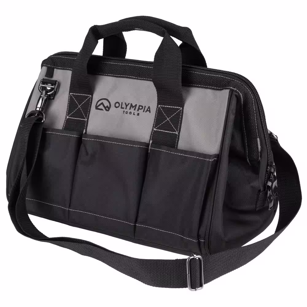 OLYMPIA 15 in. Black Water-Resistant Tool Bag with Dual Zipper, Adjustable Shoulder Strap
