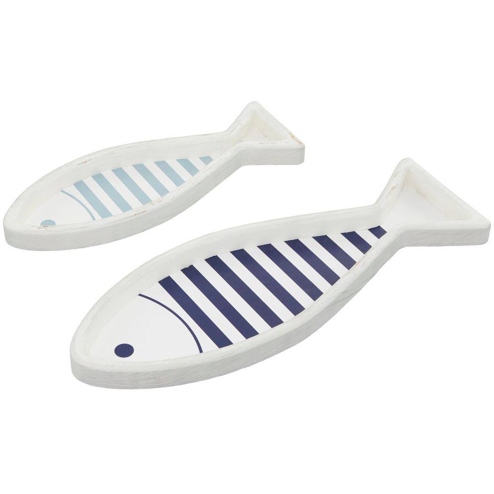 Litton Lane White Wood Fish Decorative Tray (Set of 2)