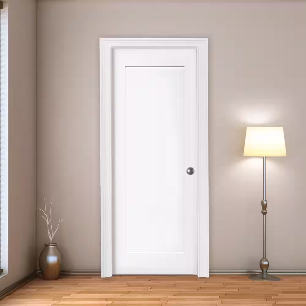 Steves & Sons 30 in. x 80 in. 1-Panel White Primed Shaker Solid Core Wood Interior Door Slab with Bore