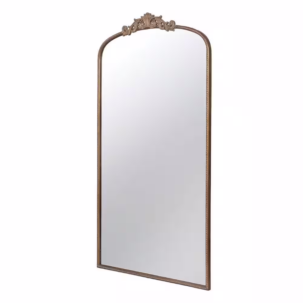 Benjara 1.5 in. W x 66.2 in. H Gold Classic Rectangular Curved Metal Frame Ornate Baroque Design Wall Mirror