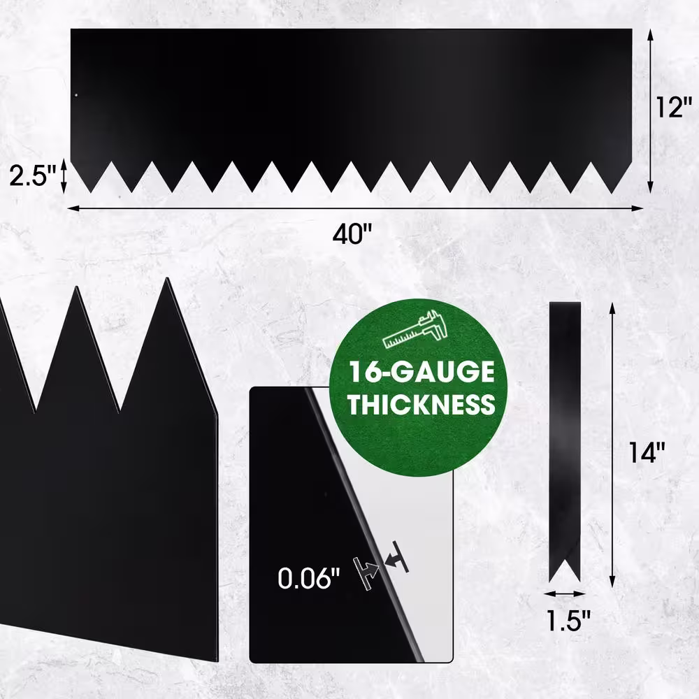 Worth Garden 40 in. x 12 in. Black Powder Coated Galvanized Steel Landscape Edging (4-Pack)