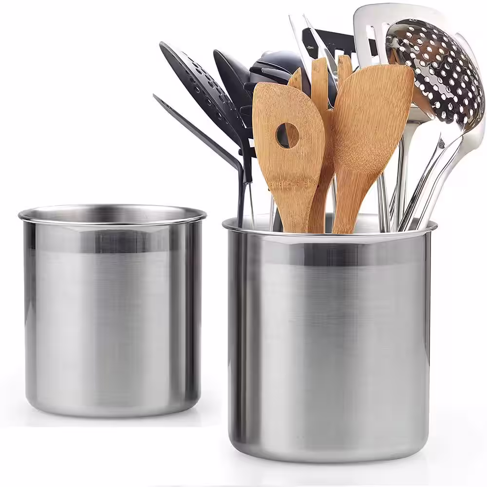 Cook N Home Silver Stainless Steel Jumbo Utensil Holder 2-Piece Set