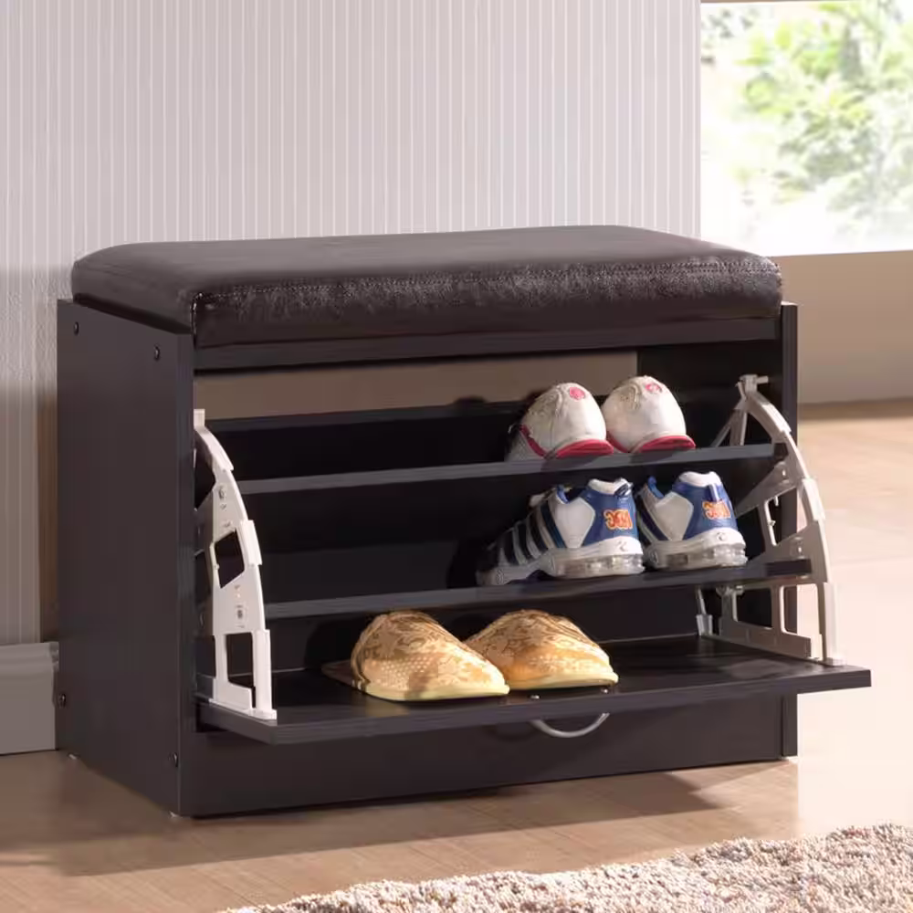 Baxton Studio 18 in. H 1-Pair 1-Tier Brown Wood Shoe Rack