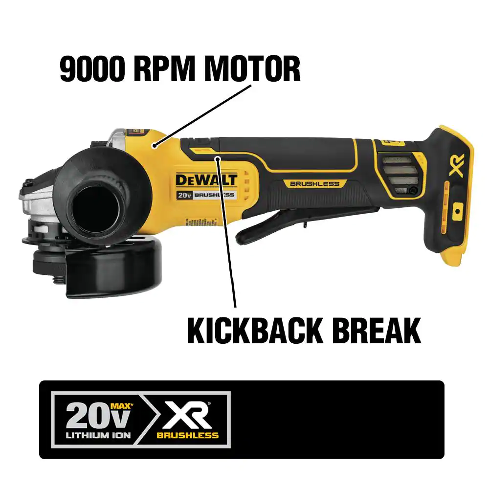 DEWALT 20V MAX XR Cordless Brushless 4.5 in. Paddle Switch Small Angle Grinder with Kickback Brake (Tool Only)