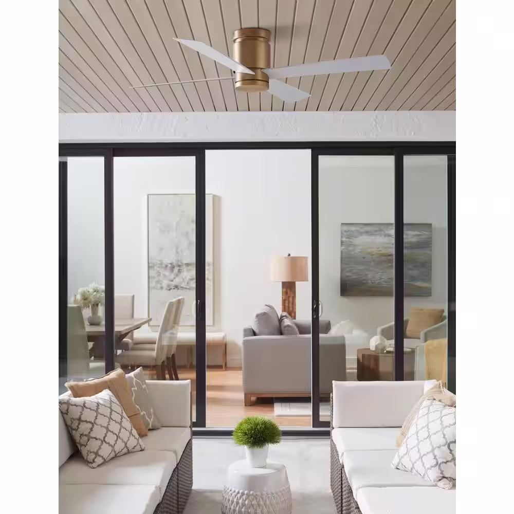 FANIMATION Kwartet 52 in. Indoor/Outdoor Brushed Satin Brass with Matte White Blades Ceiling Fan with Light Kit