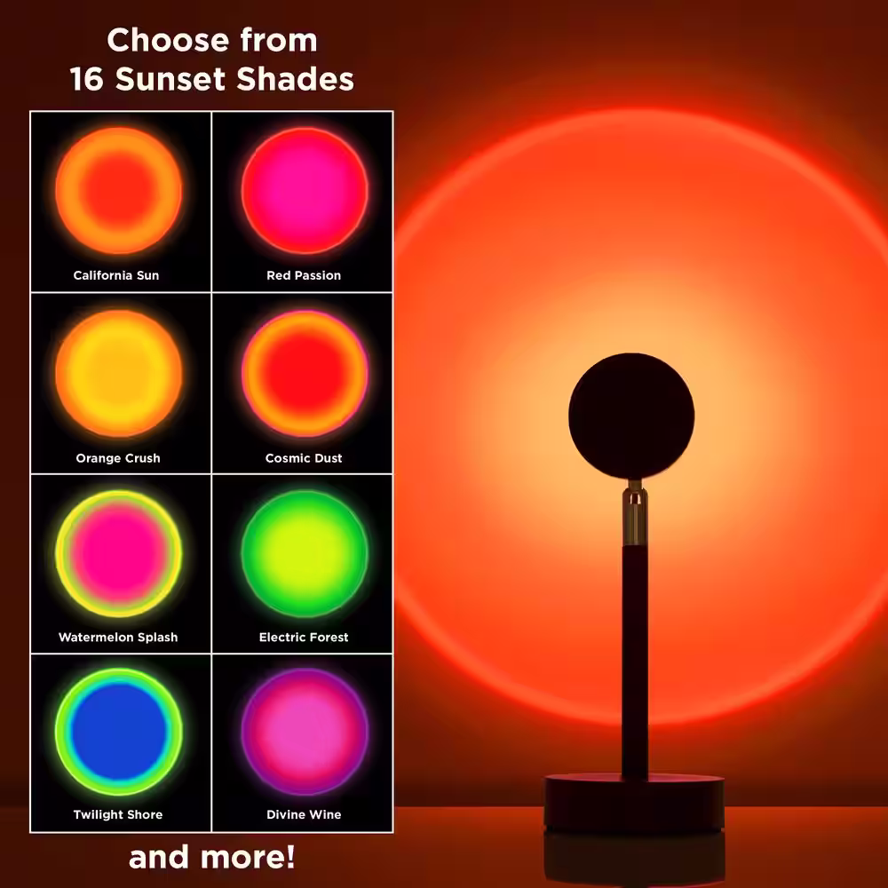 Merkury Innovations Sunset Lamp Multi-Color RGB with Remote, 16 LED Colors, Power Adapter