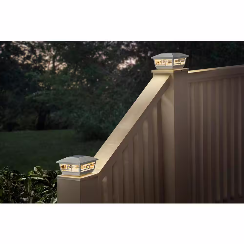 Hampton Bay 3.5 in. x 3.5 in. White Outdoor Solar Post Cap with a 5.5 in. x 5.5 in. Adaptor (2-Pack)