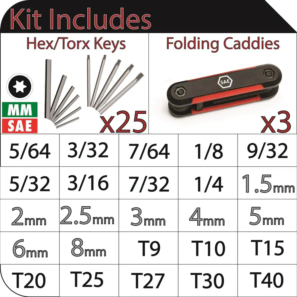 Husky SAE/Metric Folding Hex Key Set With Bonus Torx Set (3-Piece)