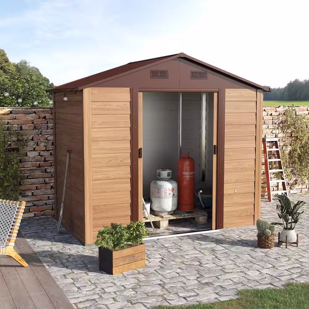 Outsunny Professional Installed 7.7 ft. W x 6.4 ft. D Metal Shed with Double Doors (49 sq. ft.)