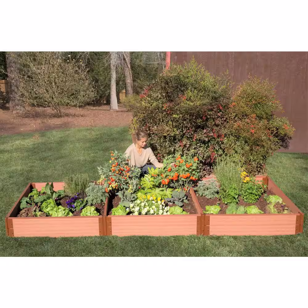Frame It All Two Inch Series 4 ft. x 12 ft. x 11 in. Classic Sienna Composite Raised Garden Bed Kit