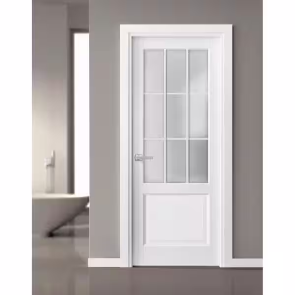 Sartodoors 3309 32 in. x 84 in. Single Panel No Bore Frosted Glass White Finished Pine Wood Interior Door Slab