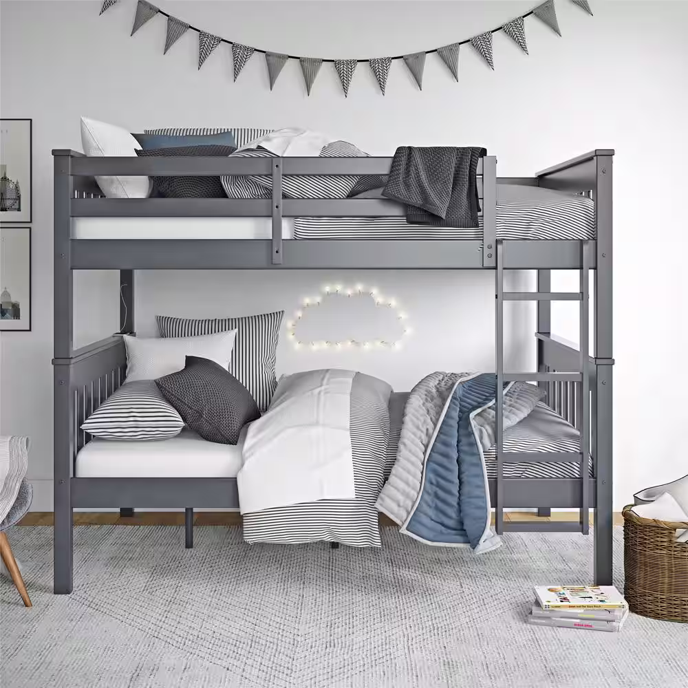 Dorel Living Waller Gray Full Over Full Bunk Bed with USB Port