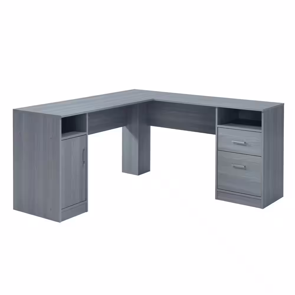 TECHNI MOBILI 60 in. L-Shaped Gray 2 Drawer Computer Desk with Built-In Storage