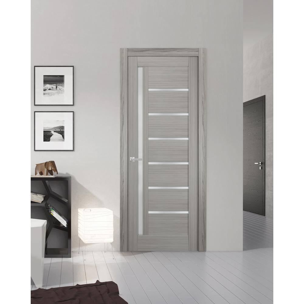 Sartodoors 4088 28 in. x 84 in. Left/Right Frosted Solid MDF Gray Finished Pine Wood Single Prehung Interior Door with Hardware