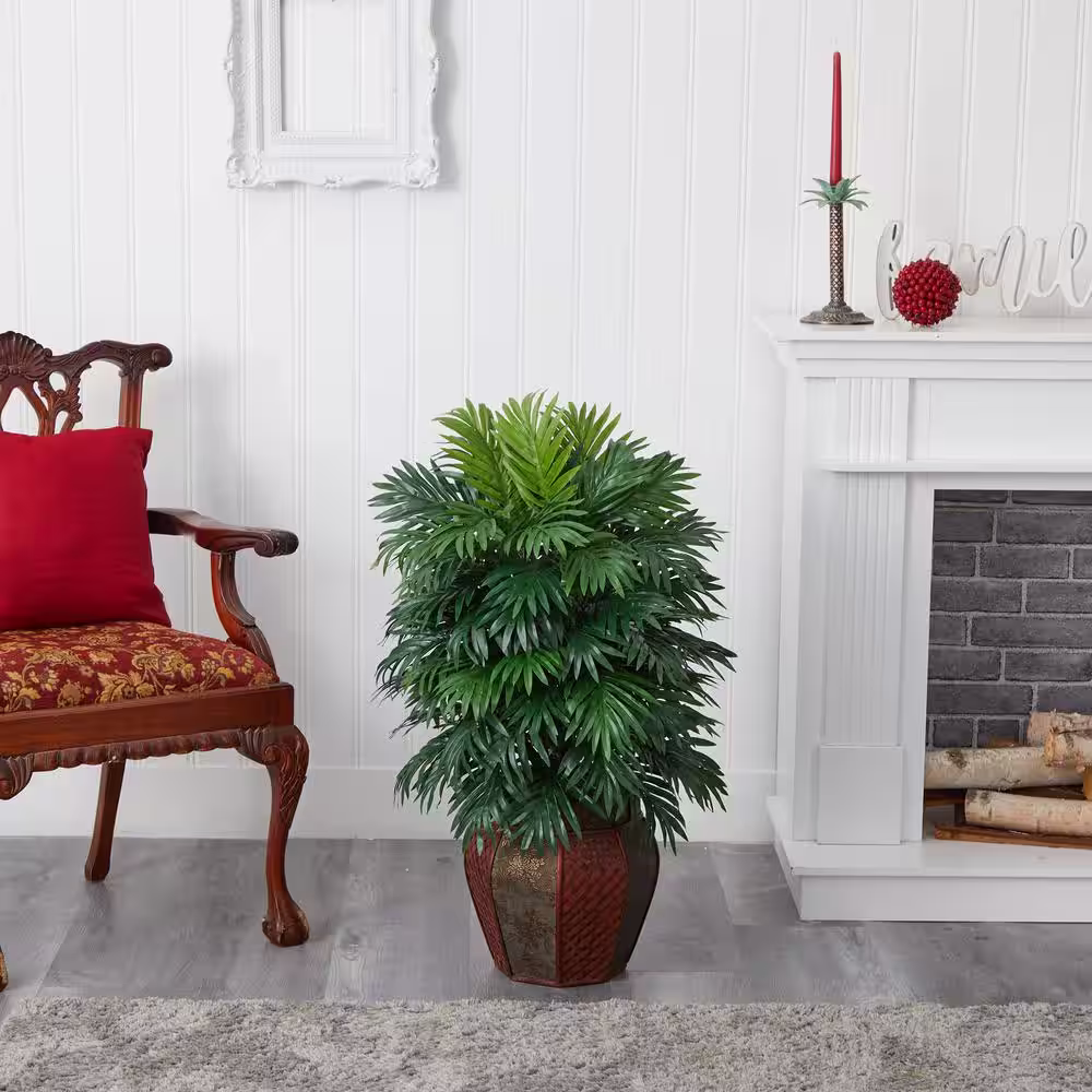 Nearly Natural 38 in. Artificial H Green Areca Palm with Vase Silk Plant