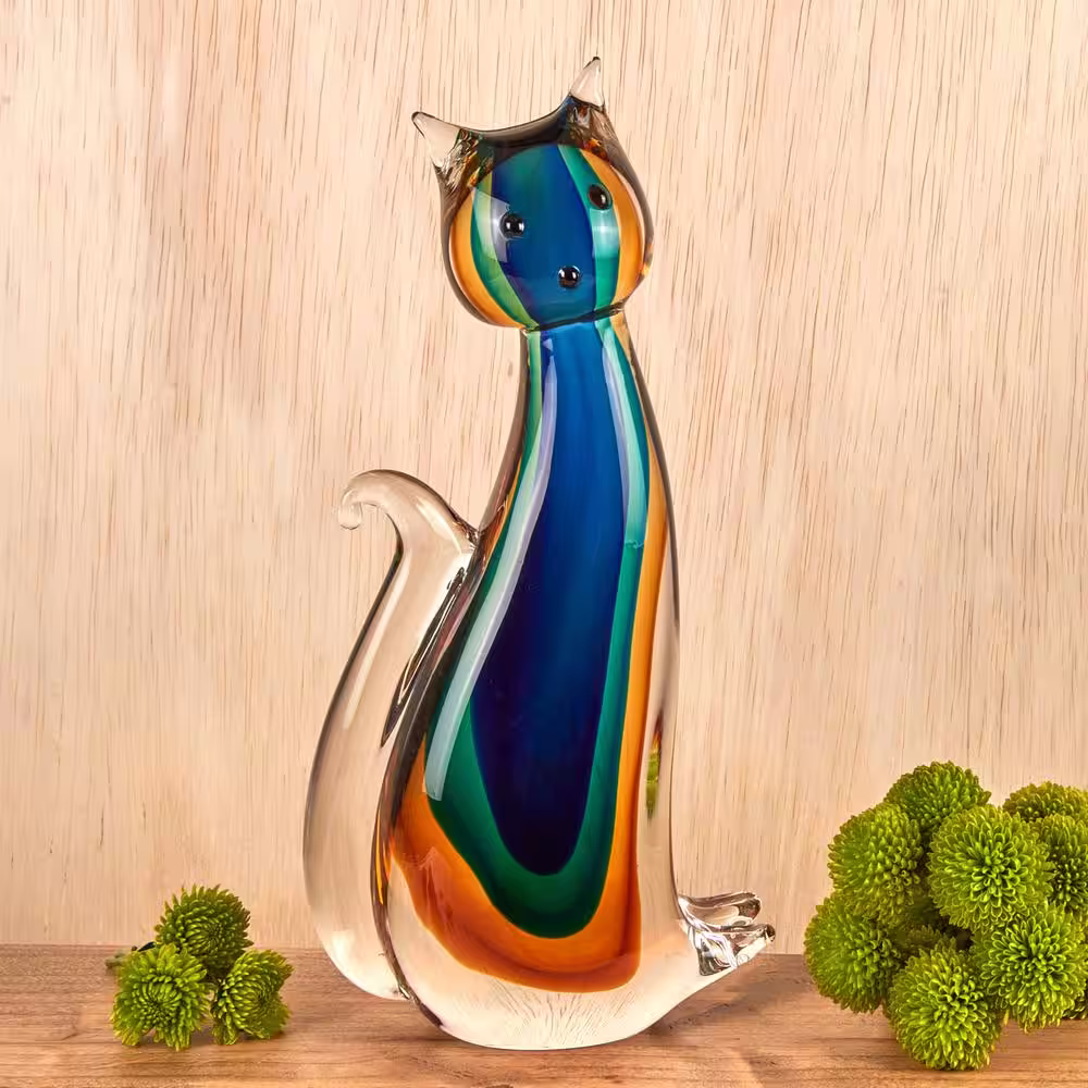 Badash Crystal Murano Style Art Glass 11 in. Tall Cat