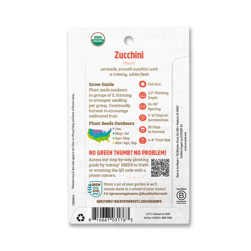 Back to the Roots Organic Summer Black Zucchini Squash Seed (1-Pack)