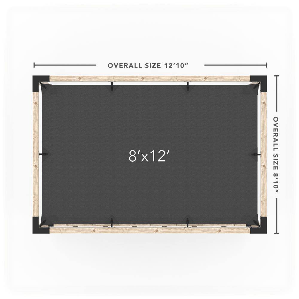 TOJA GRID 8 ft. L x 12 ft. W Pergola Kit with 4x4 KNECT Post Wall and Denim Shade Sail, 4x4 Wood Posts