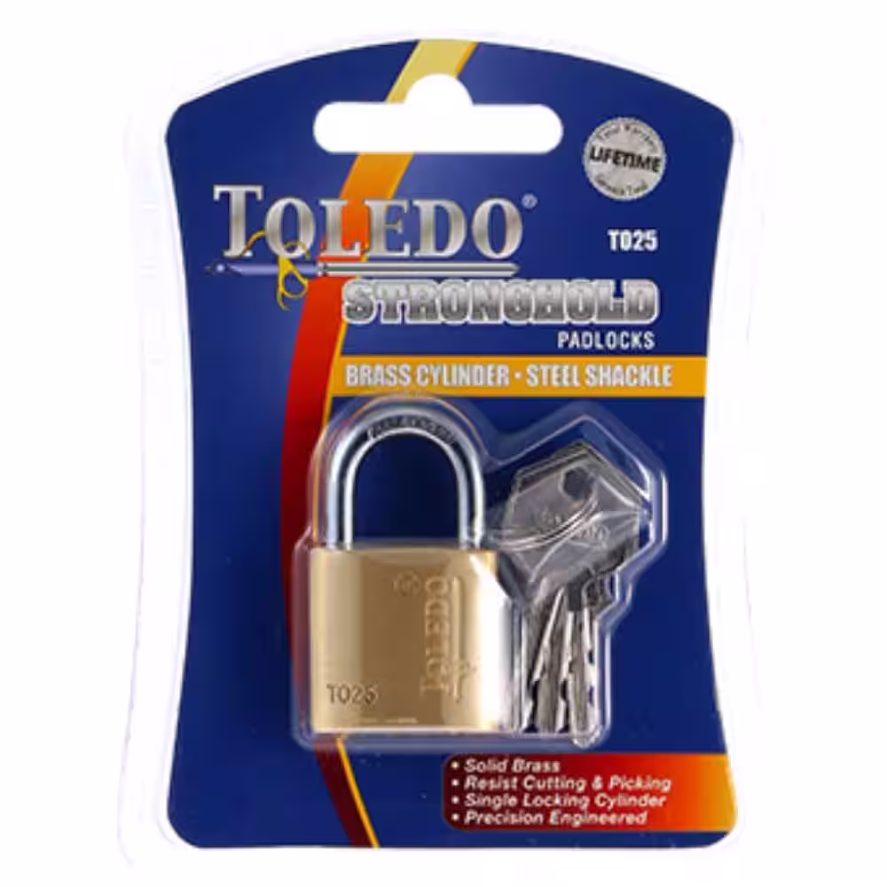 Toledo 25 mm Brass Keyed Padlock