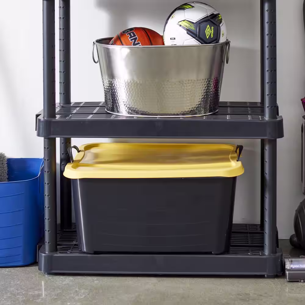 None Qt. Plastic Stackable Bin Container, Black & Yellow (12 Pack)