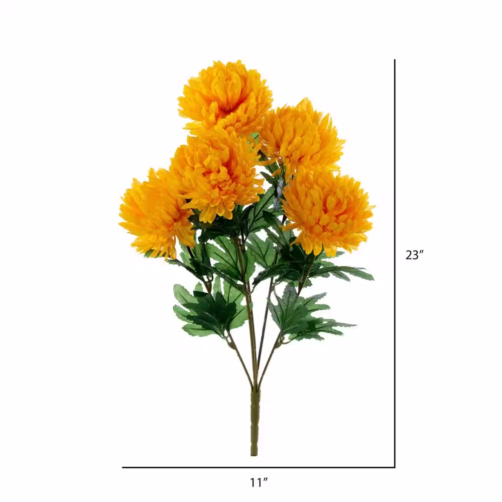 Vickerman 23 in. Marigold Yellow Artificial Mum Bush Floral Arrangement
