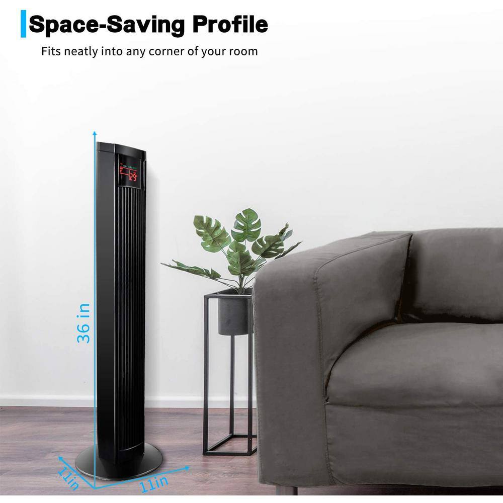 None 36 in. Electric Oscillating Tower Fan with Remote Control and Large LED Display, Great for Indoor